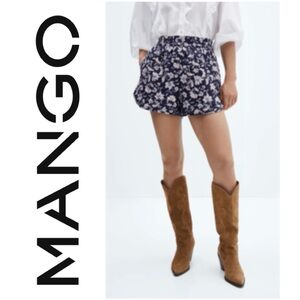 MNG by MANGO Floral Quilted Shorts Navy Whimsical Cottagecore Cowgirl-Chic Wmn L